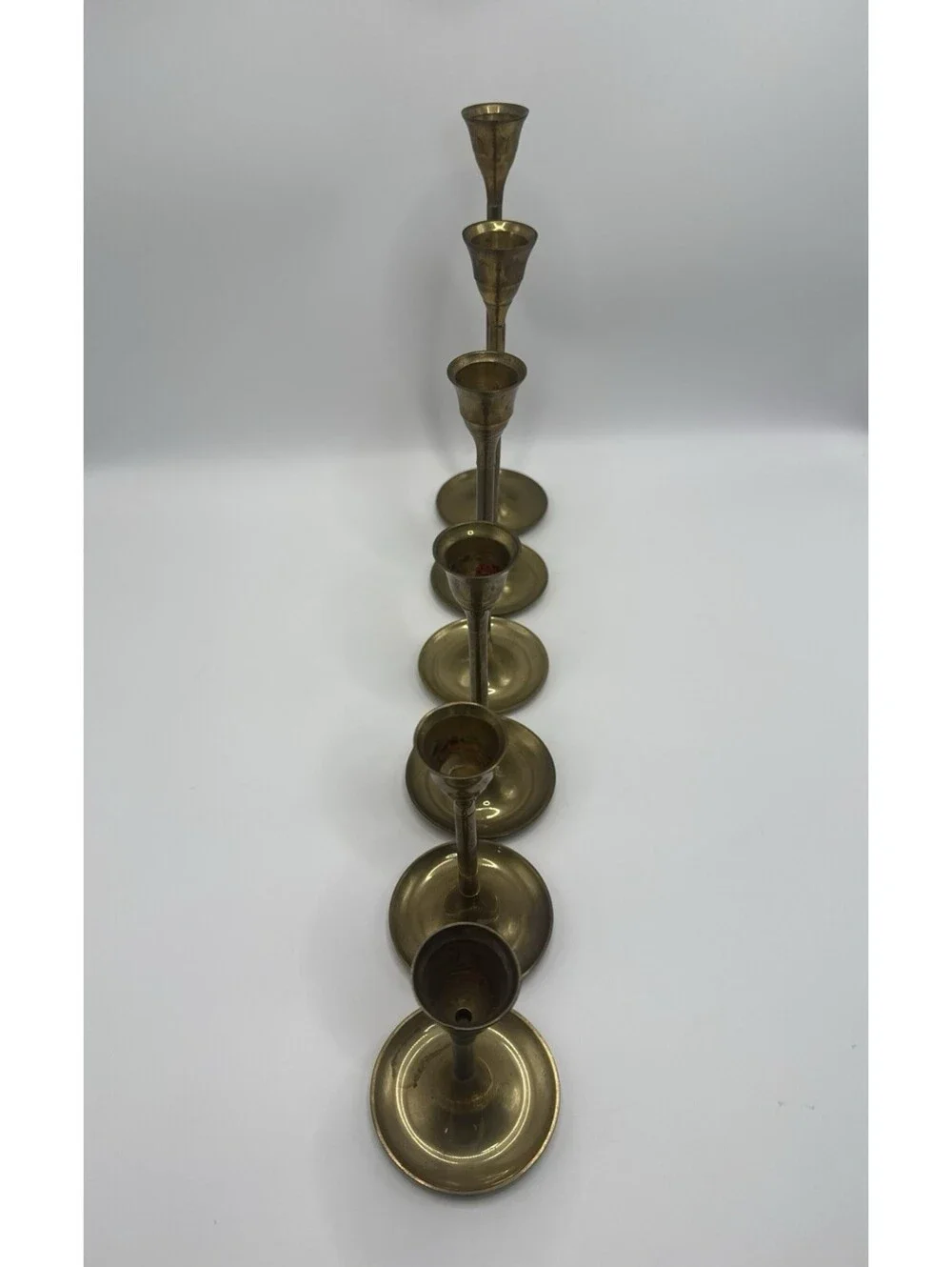 Vintage Brass Candle Holders Graduated Tapered Set of 7 Candlesticks Taiwan